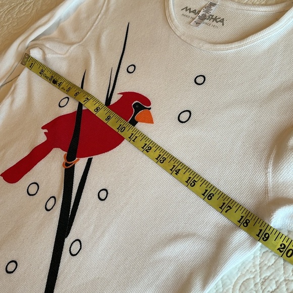 Marushka Hand Printed Cardinal Long Sleeve Tee Medium Relaxed Garden Birding - Picture 9 of 15